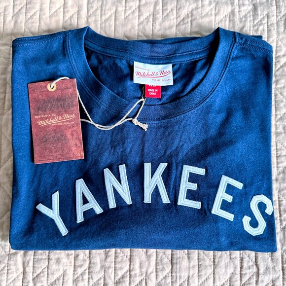 MITCHELL & NESS Men's Navy MLB New York Yankees Color Blocked Tee Size XL NEW - Picture 2 of 5